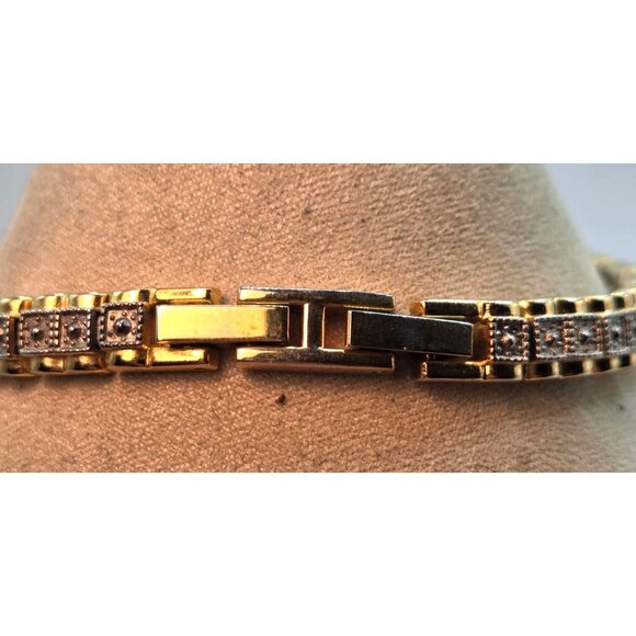 Vintage Two Tone Diamond Cut Square Link Chain Tennis Bracelet - Picture 3 of 4